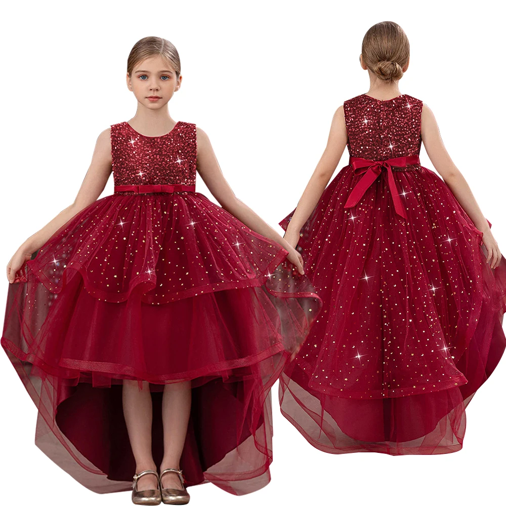 

One Piece Ball Gowns 8-12Y Girl High Low Princess Dress Luxury Sequins Girls Party Fancy Birthday Party Elegant Festival Vestido