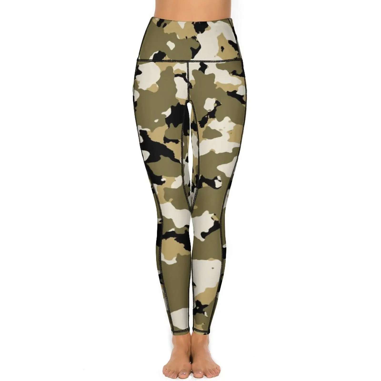 Tan Camouflage Yoga Pants Pockets Trendy Desert Camo Leggings Sexy Push Up Fashion Yoga Sports Tights Design Fitness Gym Leggins