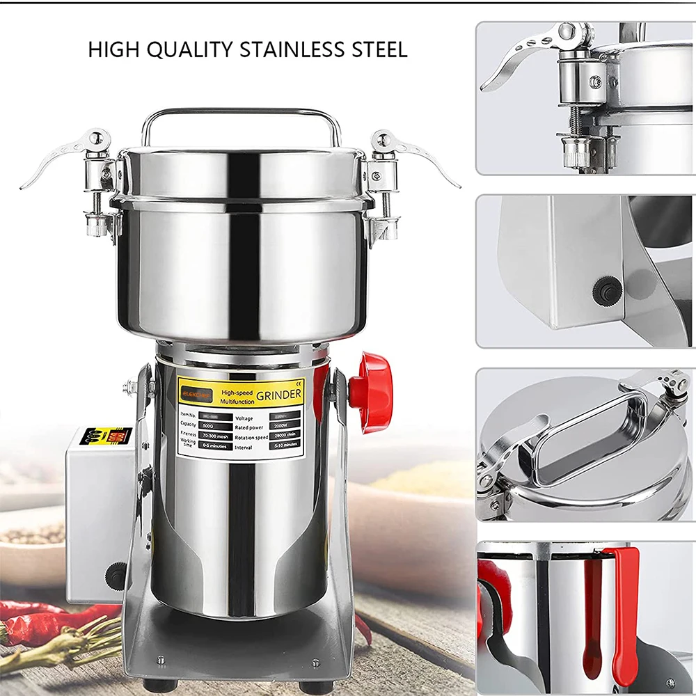 ELEKCHEF Digital Dry Grain Grinder Mill 800g Electric High-speed Spice Grinder 2400W Commercial Motor Powder Machine