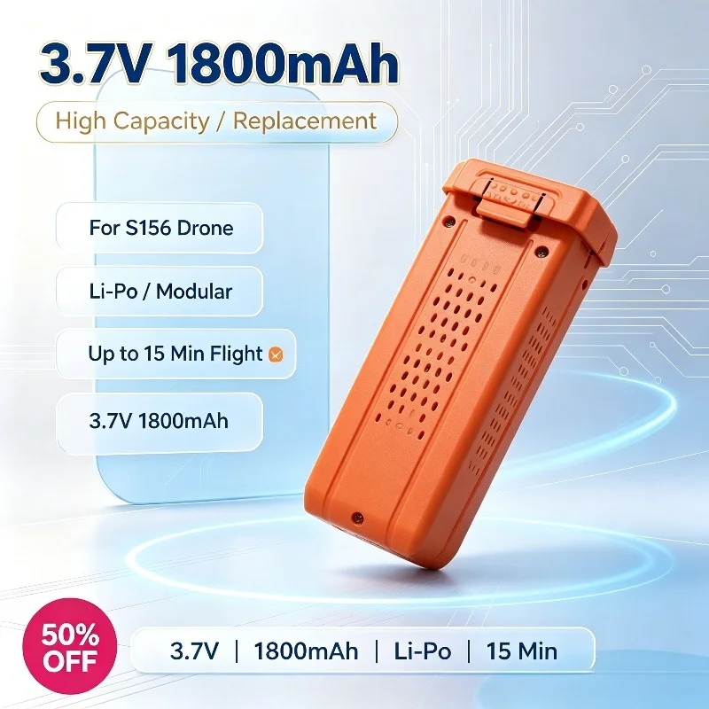 3.7V 1800mAh Li-Po Replacement Battery for S156 GPS Drone High Capacity Modular Plug-in Rechargeable Spare Part