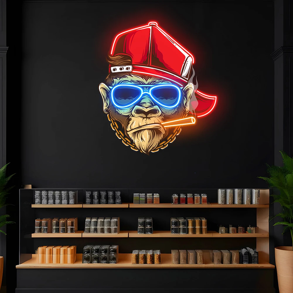 Rockstar Monkey LED Light Sunglasses Monkey Neon Sign Game Room Man Cafe Decor Night Light Home Bar Wall Art Decoration Signs