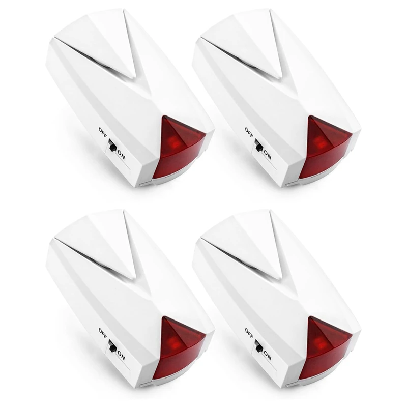 4 Stück Stromausfall alarm, 110 dB laute Sirene weißer Kunststoff 220V bis V, aus/in Alarm bereitschaft, uns Stecker