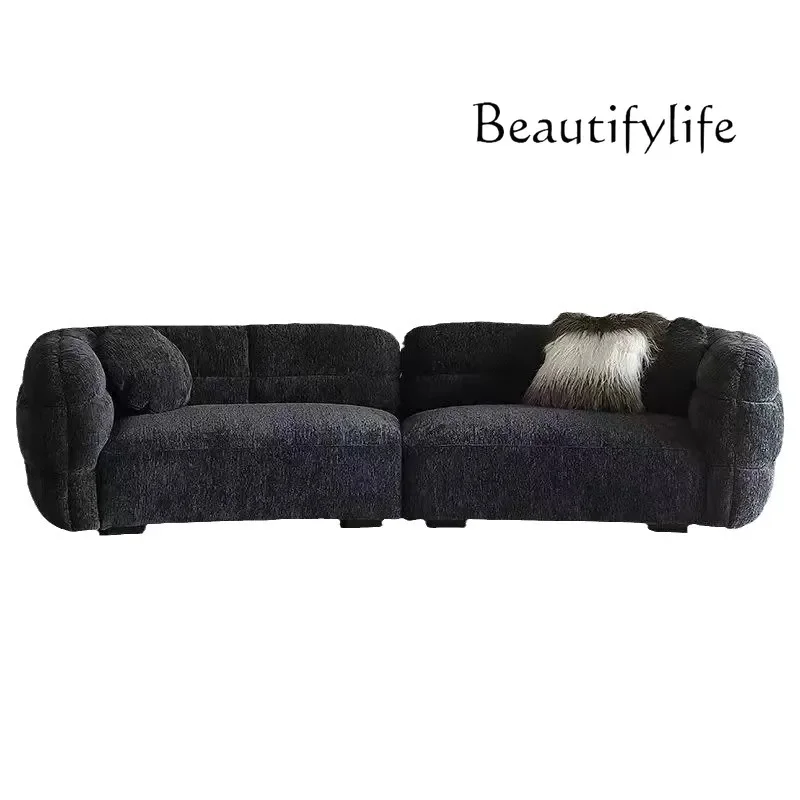 

Italian chenille fabric sofa straight row small apartment curved surrounded by retro minimalist living room three-person sofa