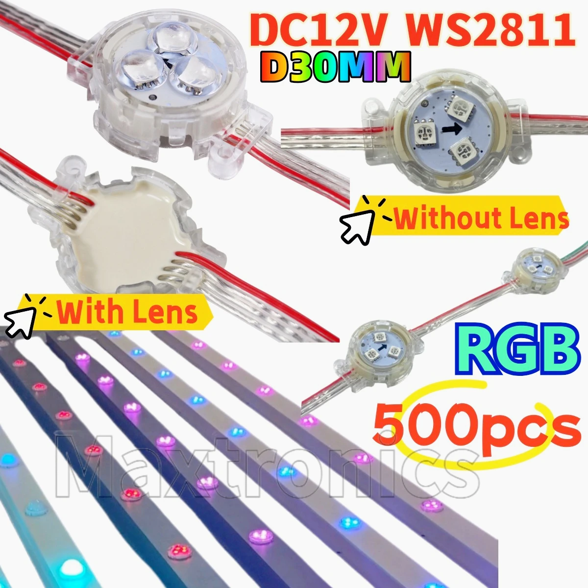 

500pcs DC12V WS2811 D30mm Full Color LED String Light Outdoor IP68 Waterproof for Advertising Sign Decor LED Pixel Light Modules