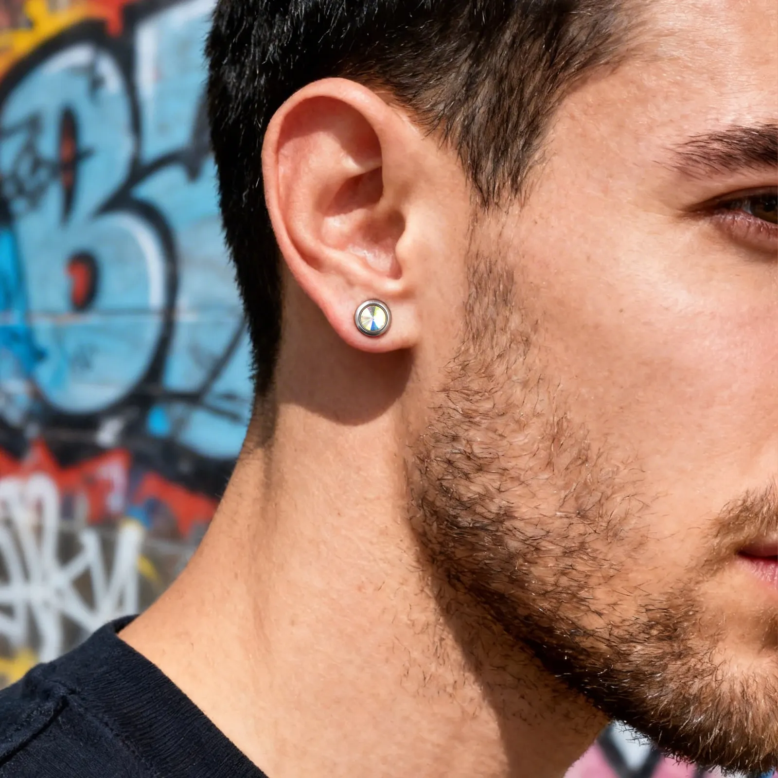 Vnox Magnetic Zircon Stud Earrings for Men, 8mm Stainless Steel Non-Pierced Clip Earrings, Hypoallergenic Punk Rock Jewelry Gift view 2