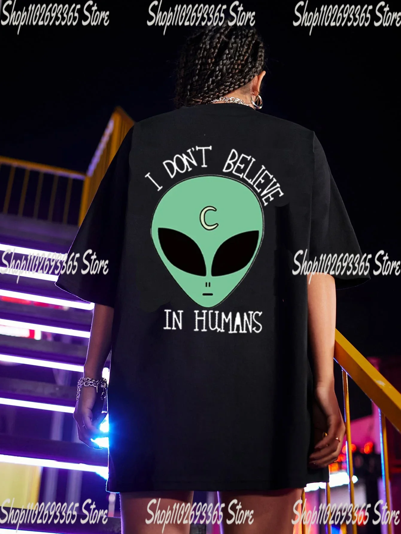 

Green Alien Head 90's Style Funny Alien T-Shirt I don't believe in humans Printed Tshirts For Men T Shirt Cool Faddish