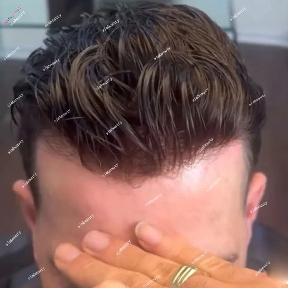 الأوروبي براون الشعر البشري شفرة رجل آدمي الرماد شقراء بولي الجلد قاعدة الرجال الشعر المستعار 130 الكثافة غير قابلة للاكتشاف السيليكون الذكور الشعر برو #1