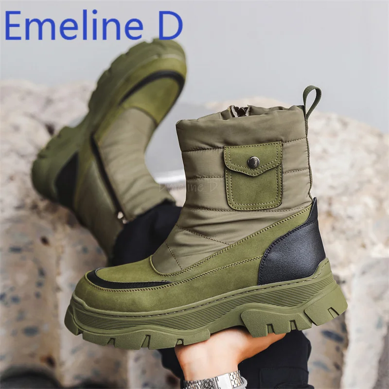 

Cotton Shoes High Top Snow Boots Winter Thick and Plush Outdoor Hiking Boots Trendy Side Zipper Thick Soled Chelsea Boots
