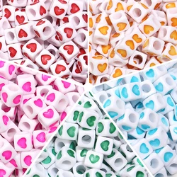100Pcs/Lot Color Acrylic Love Heart Beads Drip Oil Square Shape Spacer Bead for Jewelry Making DIY Bracelet Beading Accessories