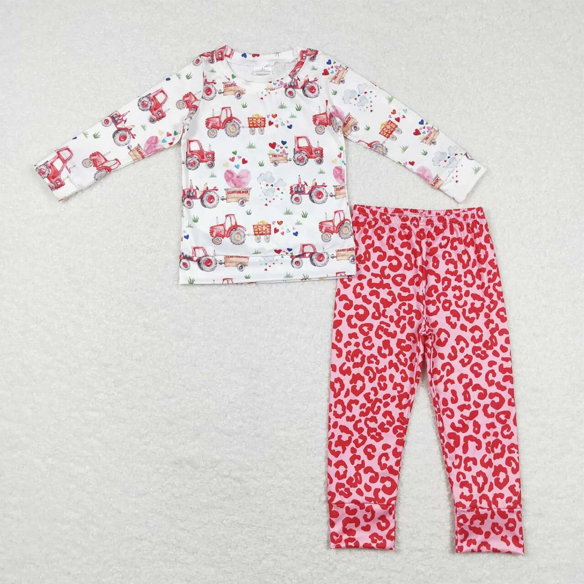 

Wholesale Children Valentine's Day Outfit Baby Girl Tractors Long Sleeves Shirts Kids Hearts Pants Children Love Set