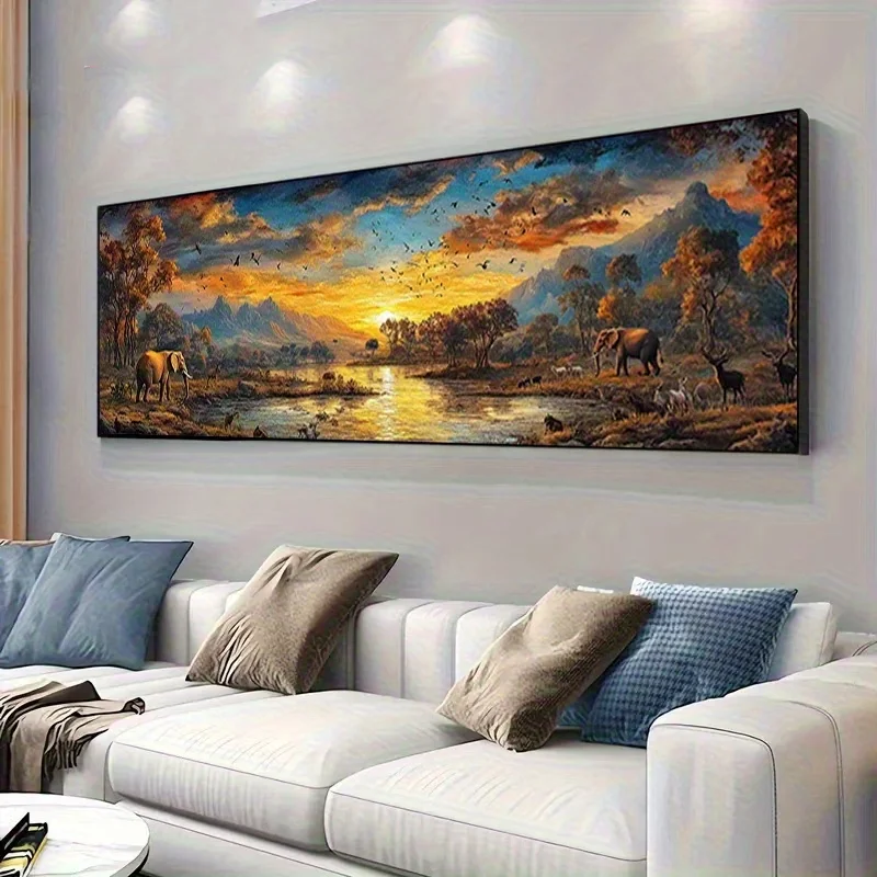 

DIY Sunset Wildlife Animals Elephant Diamond Art Painting Large Size Full Square Round Diamond Mosaic landscape For Home Decor