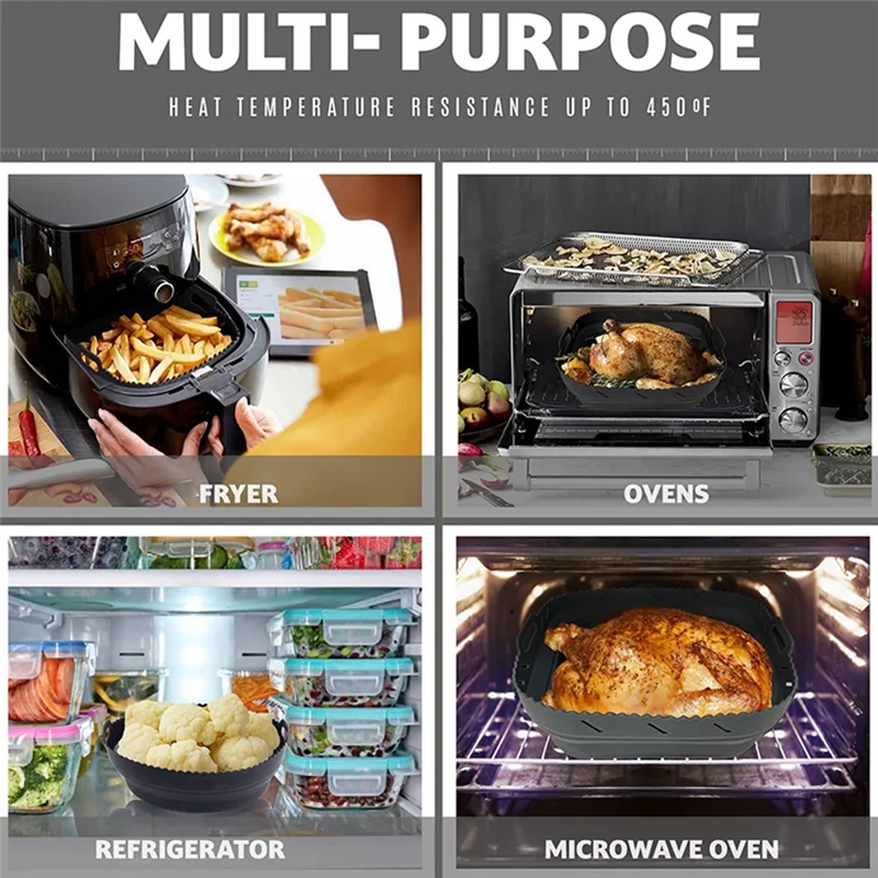 A05G-Air Fryerซิลิโคนรูปร่างตะกร้าชุดถาดSquare Air Fryerอุปกรณ์ย่างReusable Air Fryerแม่พิมพ์