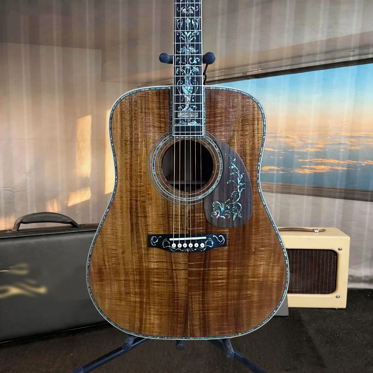 D45KOA Natural Solid Koa Top 6 Strings Acoustic Guitar Koa Back Sides Ebony Bridge 41 Inch Beginner Classic Gift Free Shipping
