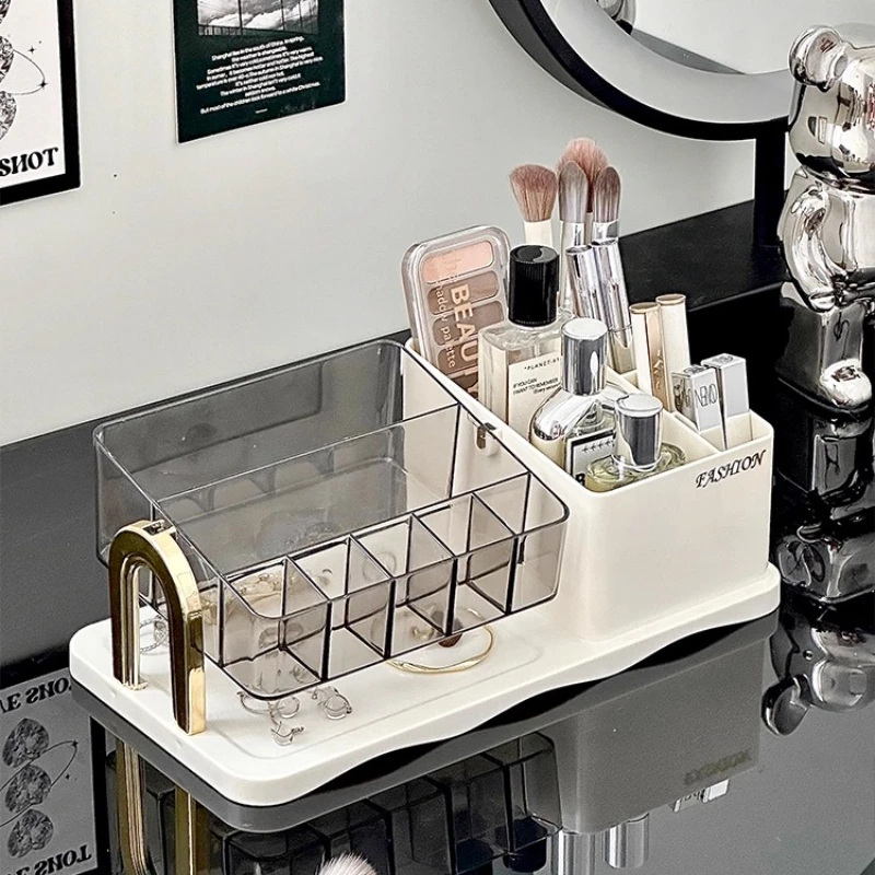 Luxury Cosmetic Organizer Makeup Storage Box Desktop Dressing Table Perfume Lipstick Makeup Brush Grids Rotating Storage Rack