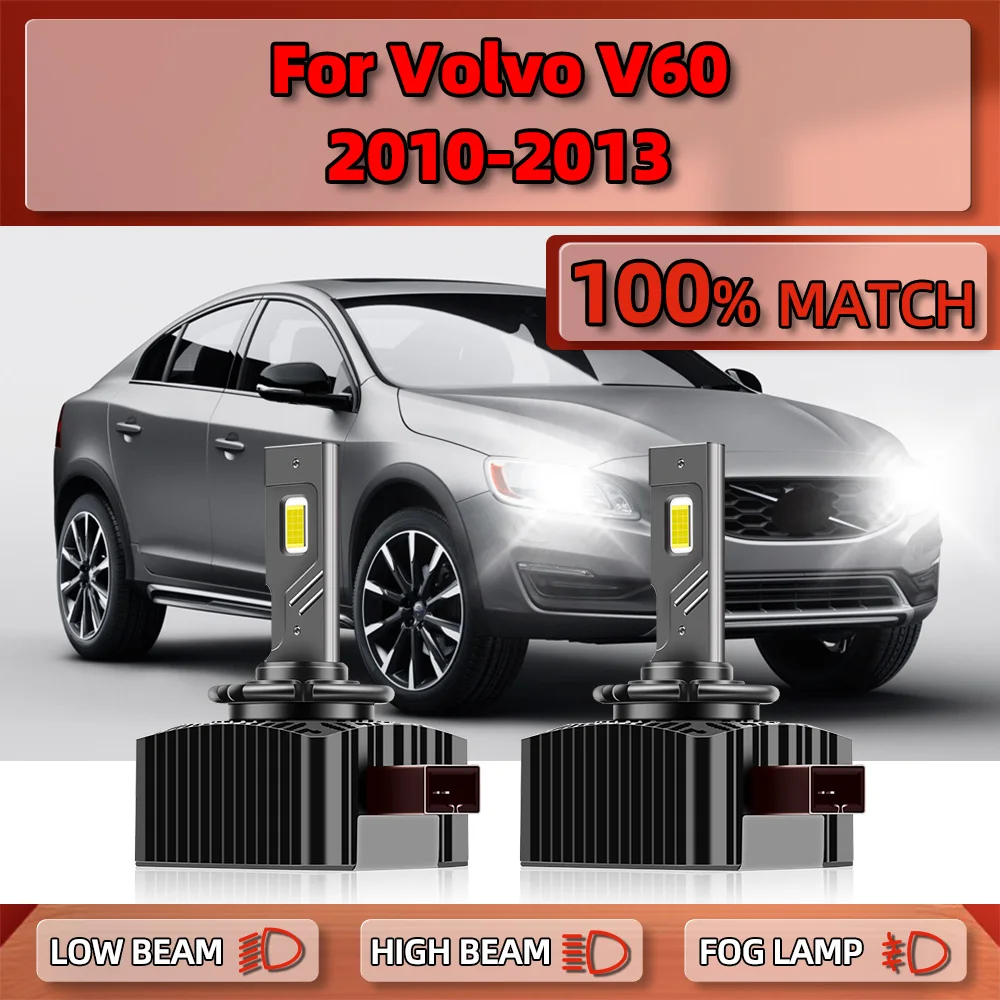 2Pcs 120W Car LED Headlight 25000LM Auto Headlamps Bulbs 12V Xenon HID Lights 6000K White For Volvo V60 2010 2011 2012 2013