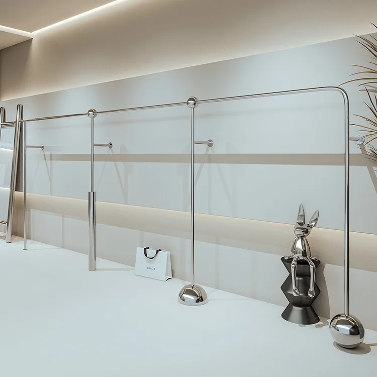 Stainless steel clothing rack women's clothing store upper wall shelf corner display rack side hanging display rack clothing