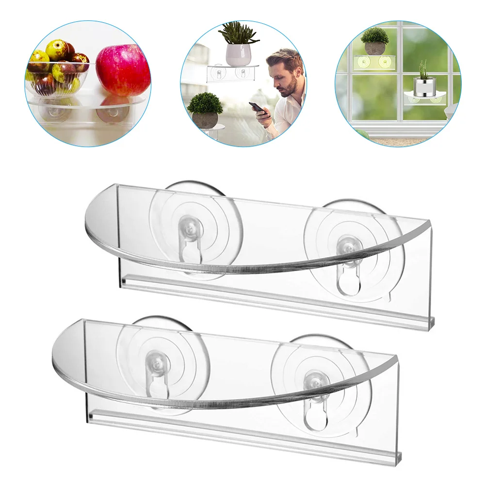 

2 Pcs Clear Transparent Plant Holders Acrylic Bonsai Stands Suction Cup Potting Racks Wall Shelves Flower Pots Planter Boxes