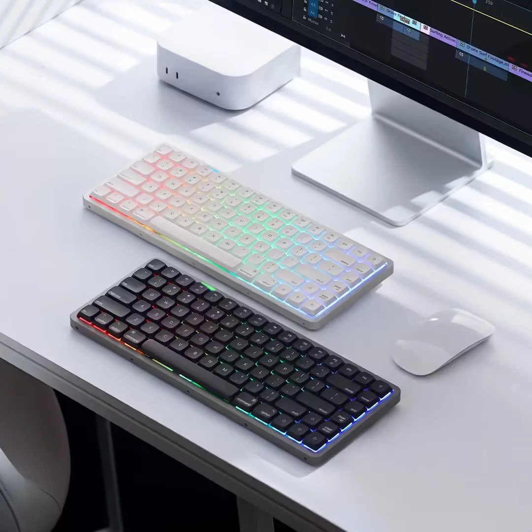 Akko Air 01 Low Profile Keyboard 75% 84Key Mac Layout Custom Hot-swappable RGB Tri-mode Mechanical Keyboard Gasket Aluminum Case