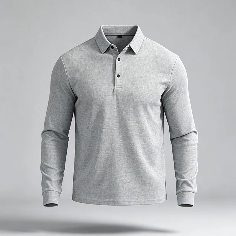 Herren-Polohemd im urbanen Stil, langärmelig, mit Kragen, angenehmer Stoff, ideal für den Stadtverkehr und den Alltag, passend zu verschiedenen Outfits. – Detail 3