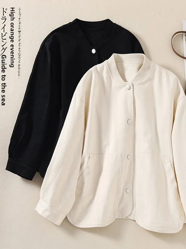 Künstlerische Baumwolle Arbeitskleidung Jaet Stehkragen Design Sensation Top Marke Damen Faion Herbst Winter Neuankömmling Loose Fit