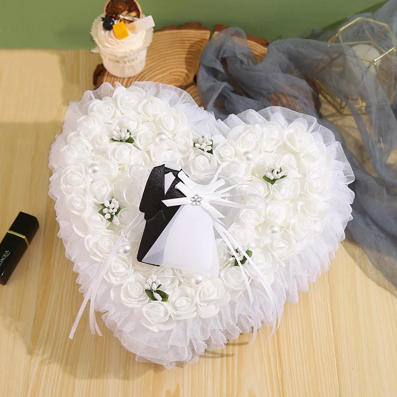 وسادة خاتم شريك الزفاف الفرنسية ، هدايا الزهور الإبداعية ، وسادة الحب ، عيد الميلاد ، عيد الحب ، مستلزمات التصوير الفوتوغرافي ، لوازم الزفاف
