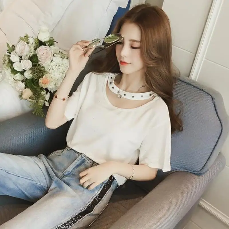 Women Summer Korean Fashion Loose Bright Silk Solid Color O-neck Short Sleeve T-Shirt Women Clothes Casual All-match Trend Tops