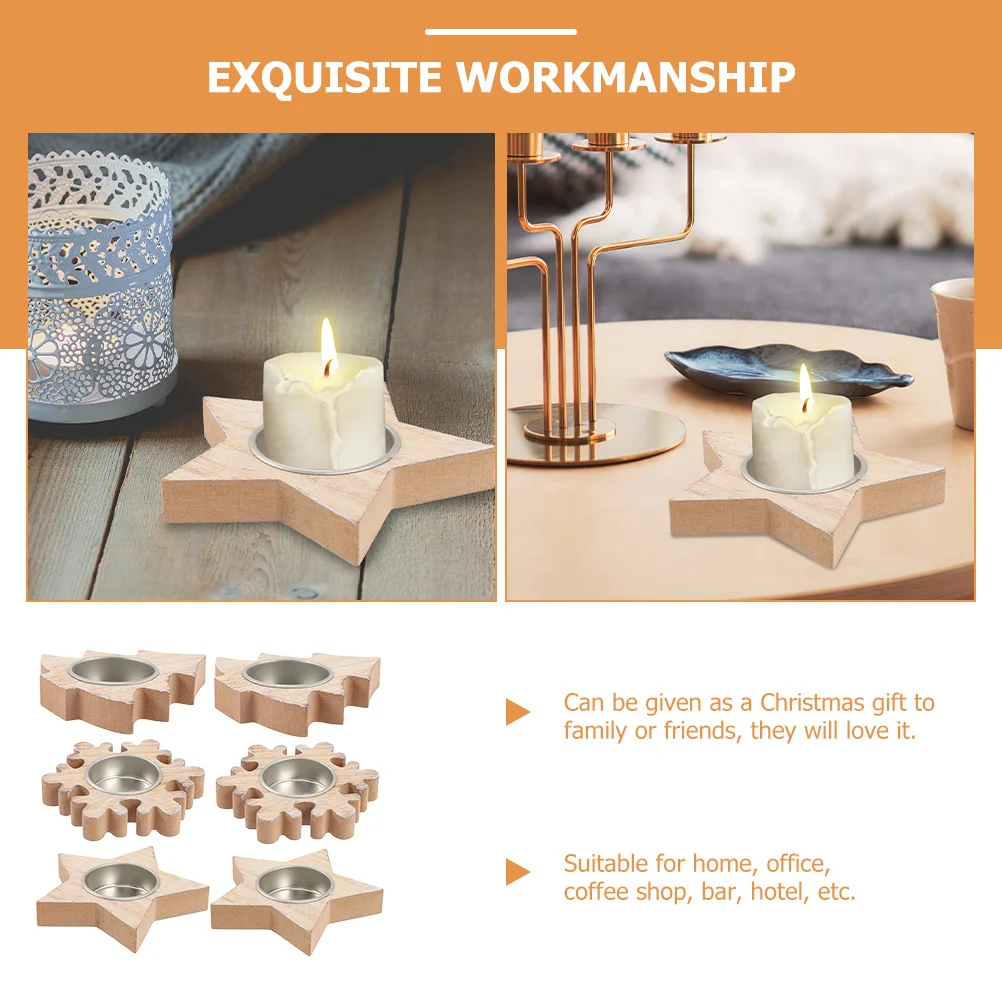

6Pcs Wooden Holder Creative Christmas Tealight Decoration for Home Party Dinner Festival Table Decorations