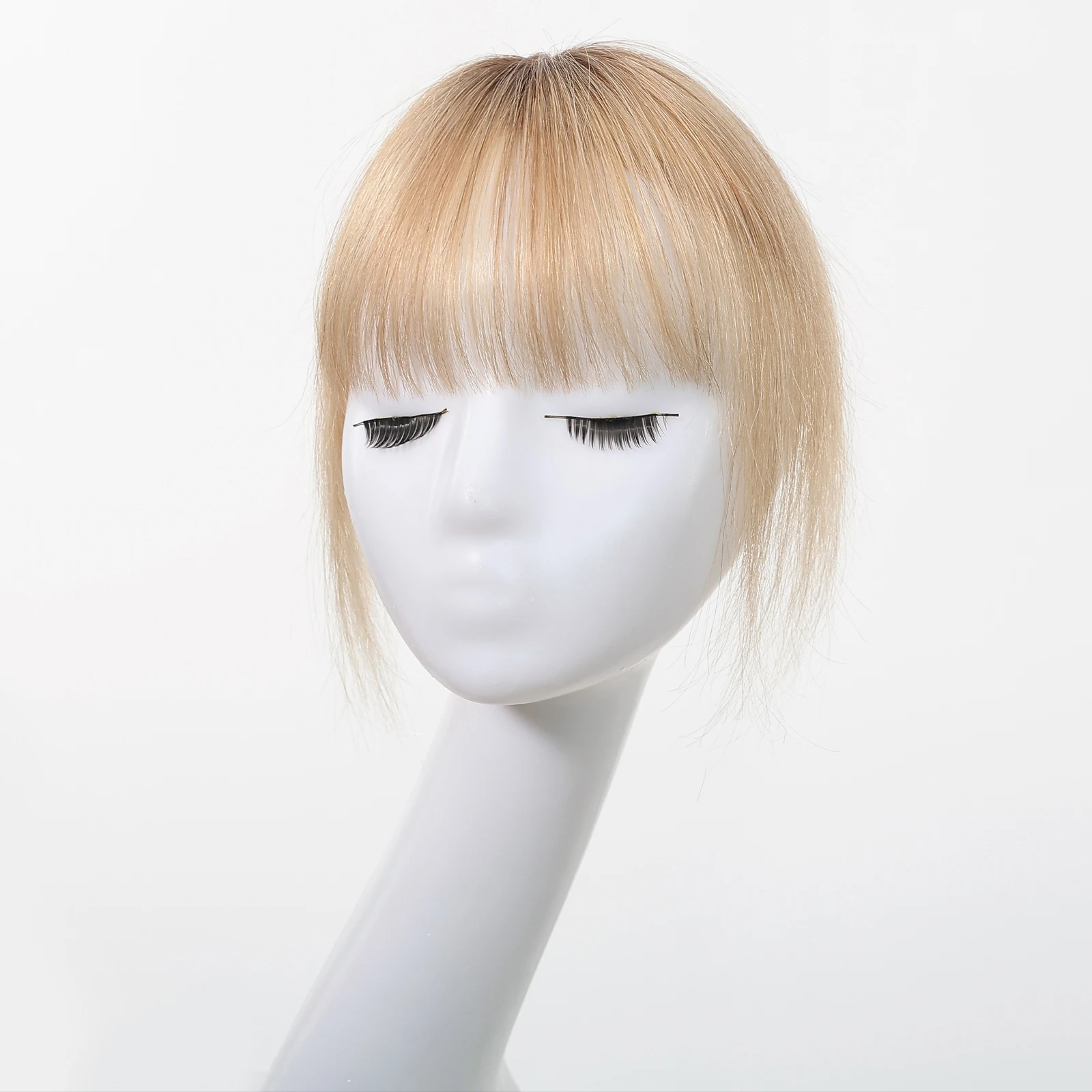 Ombre Brown to Blonde Clip in Bangs 100% Real Human Hair Bangs Hair Pieces Blonde Human Hair Topper With Bangs for Women 10 Inch image 4
