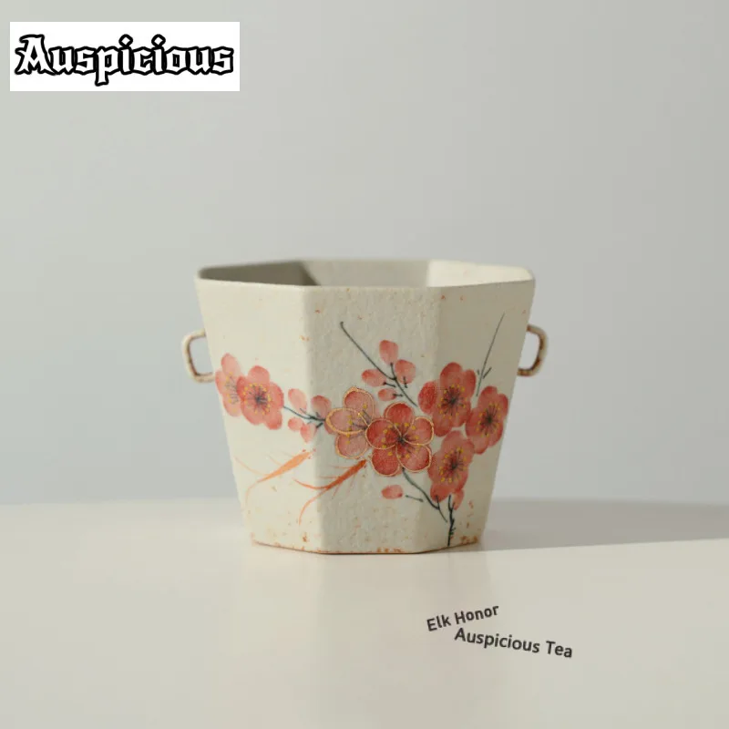 240ml Hand-painted Plum Blossom Double Ears Teacup Traditional Tea Bowl Cup For Tea Tea-tasting Meditation Cup Chazhan Cha Gifts