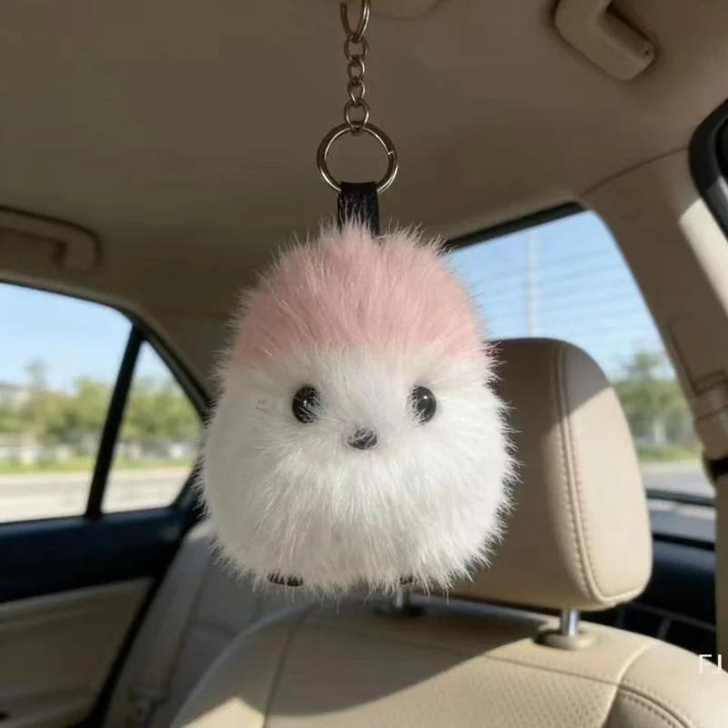 [YU]New Cute Fluffy Round Bird Plush Keychain Bird Doll Bag Pendant Backpack Decor Car Accessories Gift