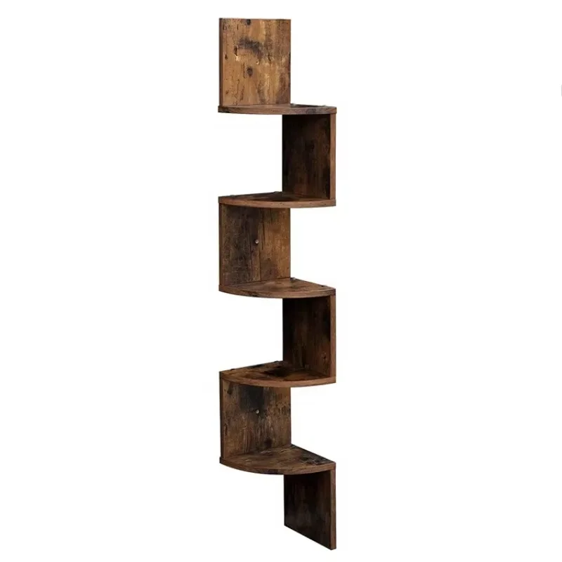 Home Decoration 5 Tier Wooden Zig Zag Corner Wall Shelf Floating Corner Bookshelf for Living Room