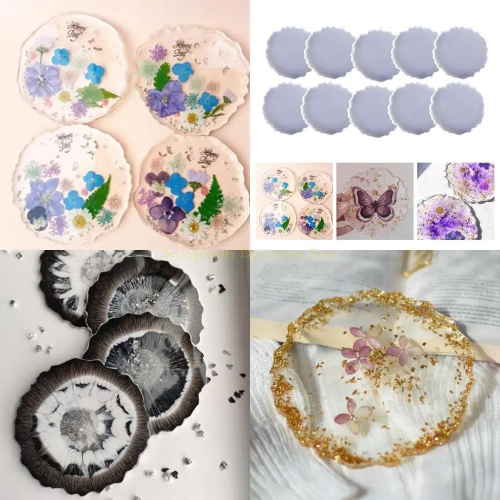

D46E 10 Pcs Glossy Mug Pad Resin Casting Mold Jewelry Decorative Making Epoxy Silicone Mould Crystal Agate Slice Mold