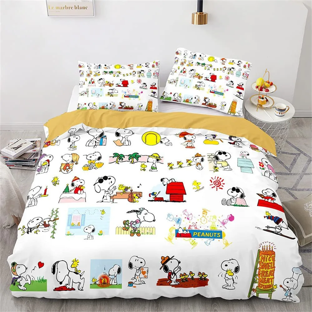 Snoopy Cartoon Bedding Set,Bed Cover King Size,Cute Printed Anime Bed Cover,3D Children Bedding Set