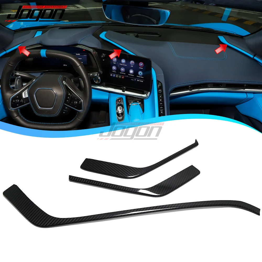 3 Pcs For C8 Carbon Fiber Trim For Chevrolet Chevy Corvette C8 Stingray Coupe Z06 Interior Dashboard Panel Cover Trim Sticker