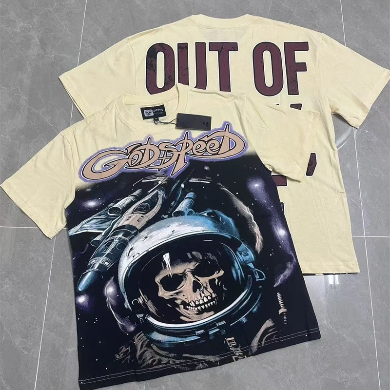 

Oversized God Speed Men's T-Shirts Skull Print Pure Cotton Women Casual T Shirts
