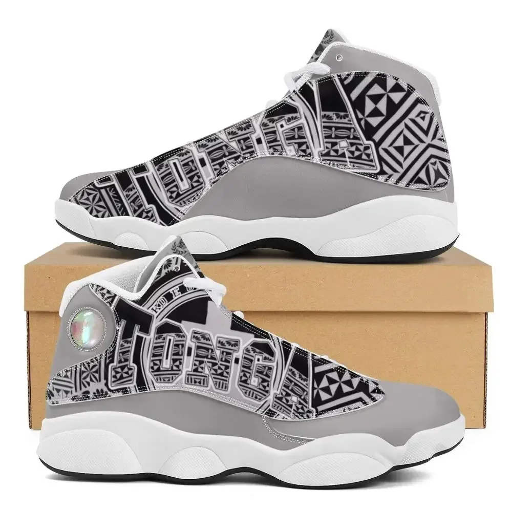 

Gray & Black Tonga Polynesian Samoa Tribal Style Boy Running Shoes Custom Ball Sports Team Logo Men's Basketball Sports Shoes