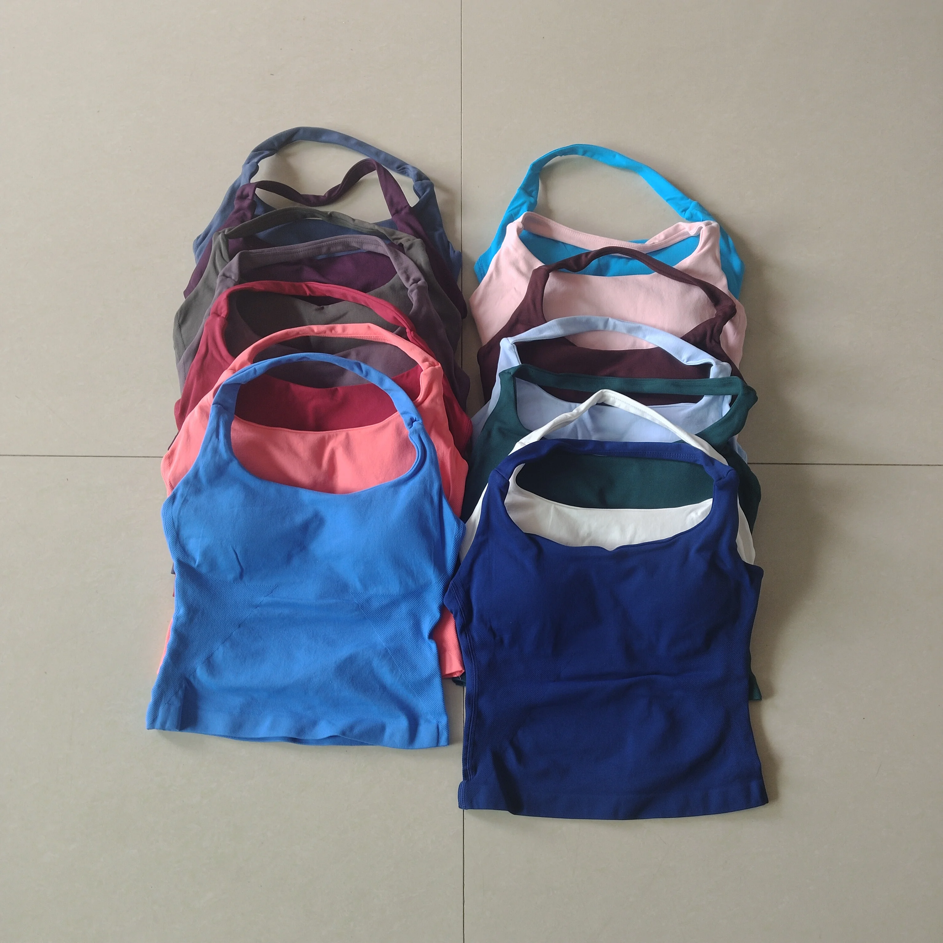 Wide Band Vest Women's Sports Vest Neck Lace-up Seamless Pleated Design Backless Fitness Clothes Training Yoga Fitness Top