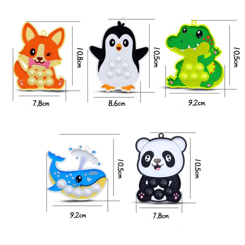 5 Stuks Sensorische Fidget Pop Push Bubble Speelgoed Walvissen Krokodillen Panda 'S Siliconen Knijpen Autisme Angst Stress Verlichting Knallen Speelgoed