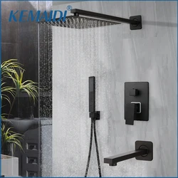 KEMAIDI-Juego de grifería de ducha de 2 a 3 vías, cabezal de ducha de lluvia, Sistema de ducha de baño con caño mezclador de bañera, color negro, 3 funciones