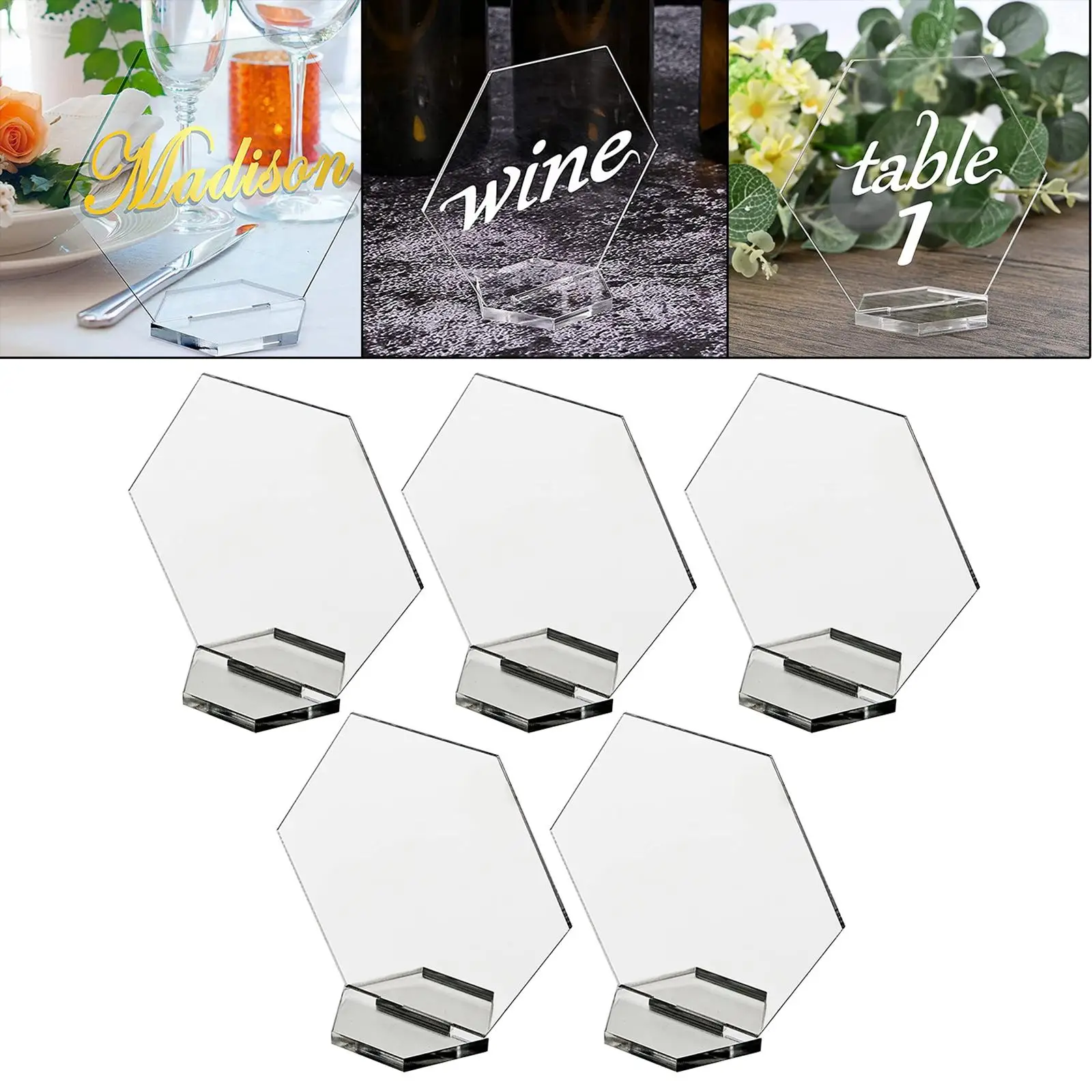 Clear Hexagon Acrylic Name Card for Wedding Seating Chart Reception Party Table Decor - view 4