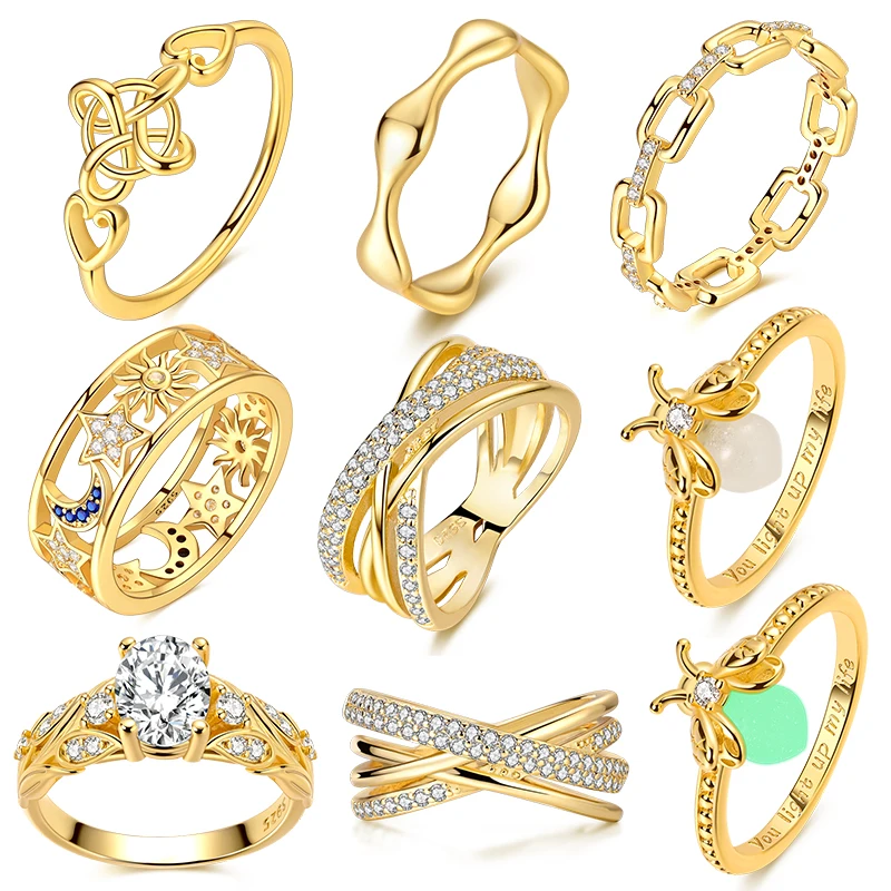 

Gold Color Ring 925 Silver Original Star Moon Glow Firefly Clear Zircon Rings Finger Jewelry For Women Birthday Wedding Gift
