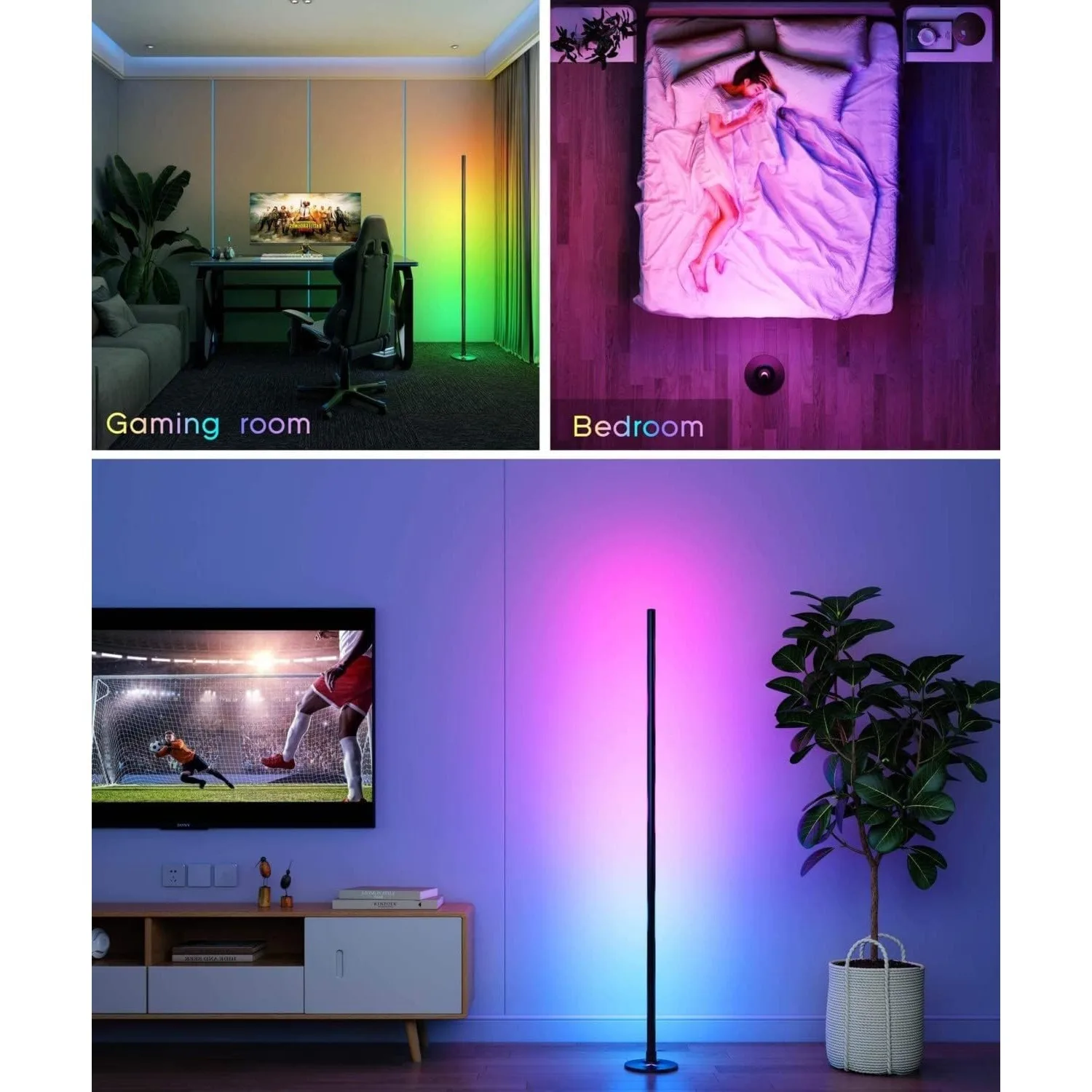 US plug 110-220V Corner Floor Lamp, LED Smart Floor Lamp Compatible with Alexa, Color Changing Ambience Light with Music Sync