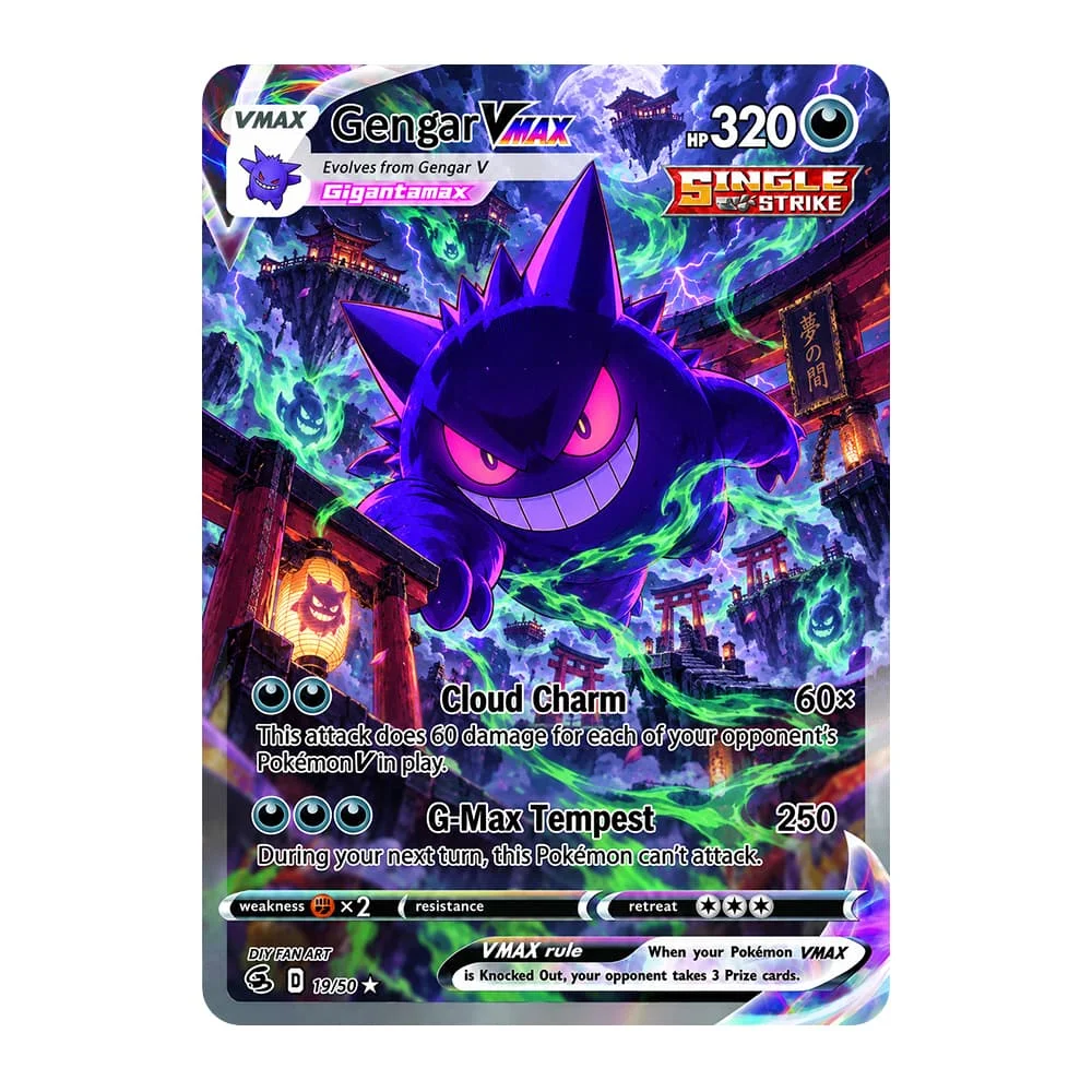 5PCS/Set DIY Collection Card English Gengar Charizard Mewtwo Eevee Aura Series Fan-Art  Holo Cards