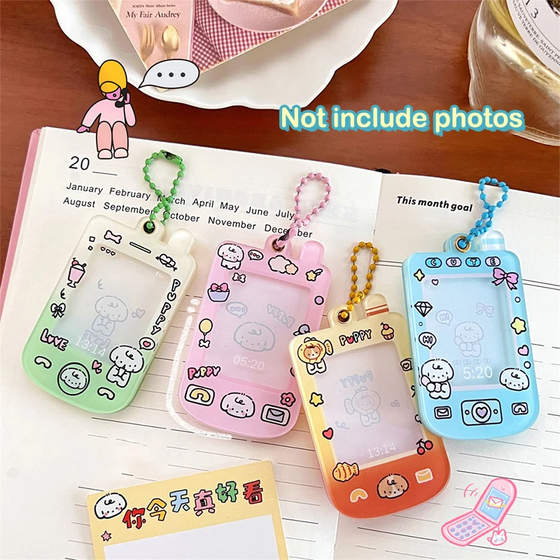 Cartoon Photocard Holder Pendant Phone Shape Key Chain Charms Key Ring Car Bag Decor Christmas Gift