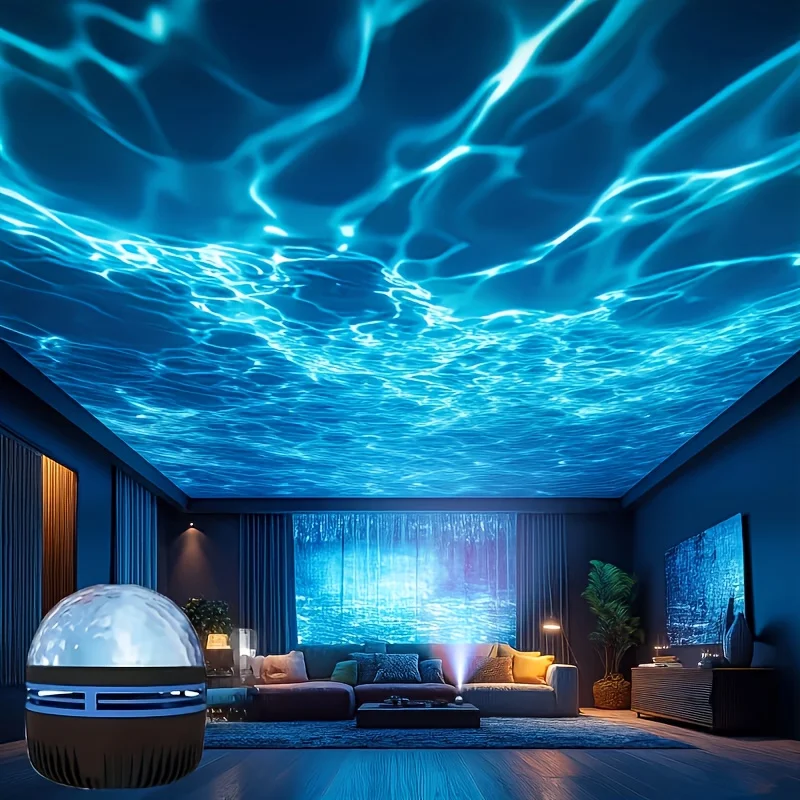 7Colors Water Ripple Projector Dynamic Rotating LED Night Light with Remote USB Powered Family Bedroom Romantic Ocean Decor Lamp
