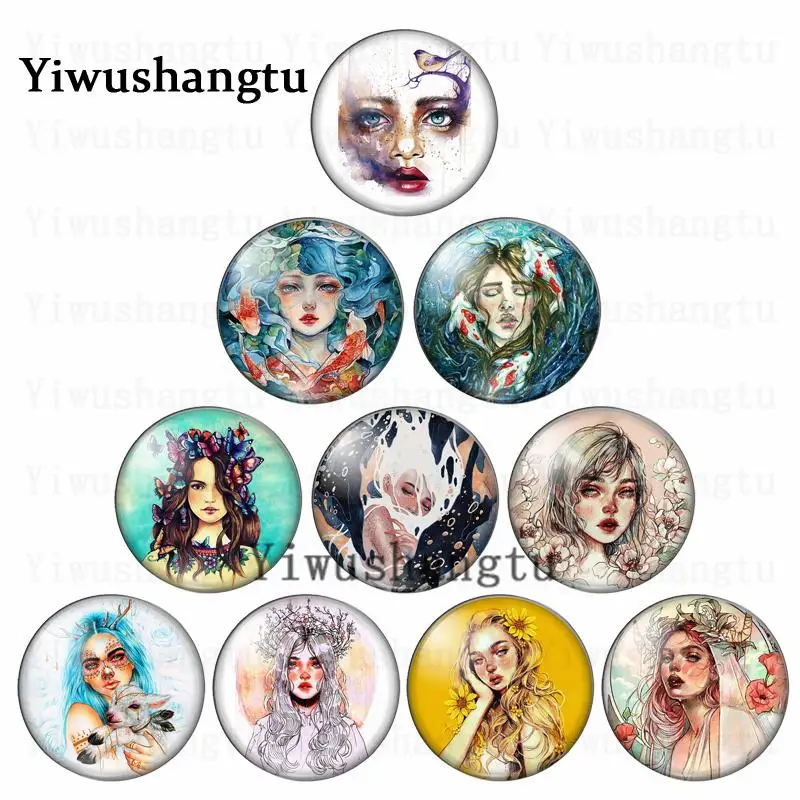 Cute sketch girl beauty face lovely garland  12mm/20mm/25mm/30mm photo glass cabochon demo flat back Making findings