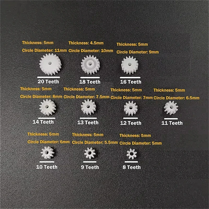 8/9/10/11/12/13/14/16/18/20 Teeth Plastic Shaft Gear Toy Accessories for DIY Car Robot Motor Hole Diameter:2mm