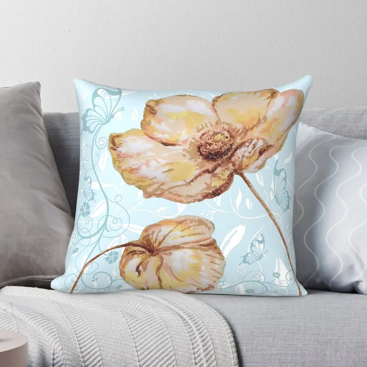 Daisies On A Blue Pillowcase Polyester Linen Velvet Creative Zip Decor Throw Pillow Case Car Cushion Cover 18