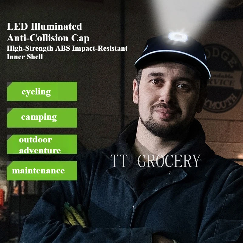 High-Brightness LED Light-Equipped Anti-Collision Cap Fishing Baseball Cap Outdoor Camping Lighting ABS Anti-Fall Safety Helmet