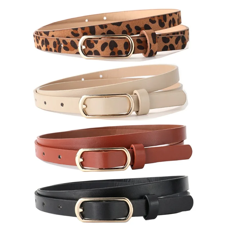 Korean-Style Minimalist Versatile Waist-Defining Women’s Thin Leather Belt Fashionable High-End Trendy Leopard-Print Narrow Belt